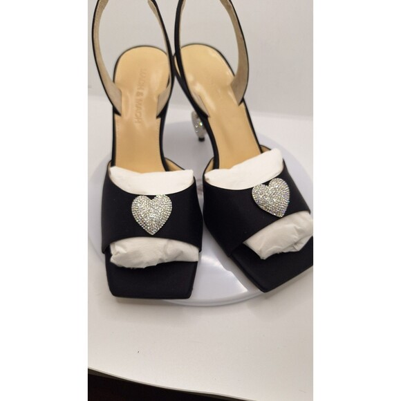 Mach & Mach Slingback Heel Sandals Women's 37 Black Embellished‎ Crystal Heart - Picture 3 of 16